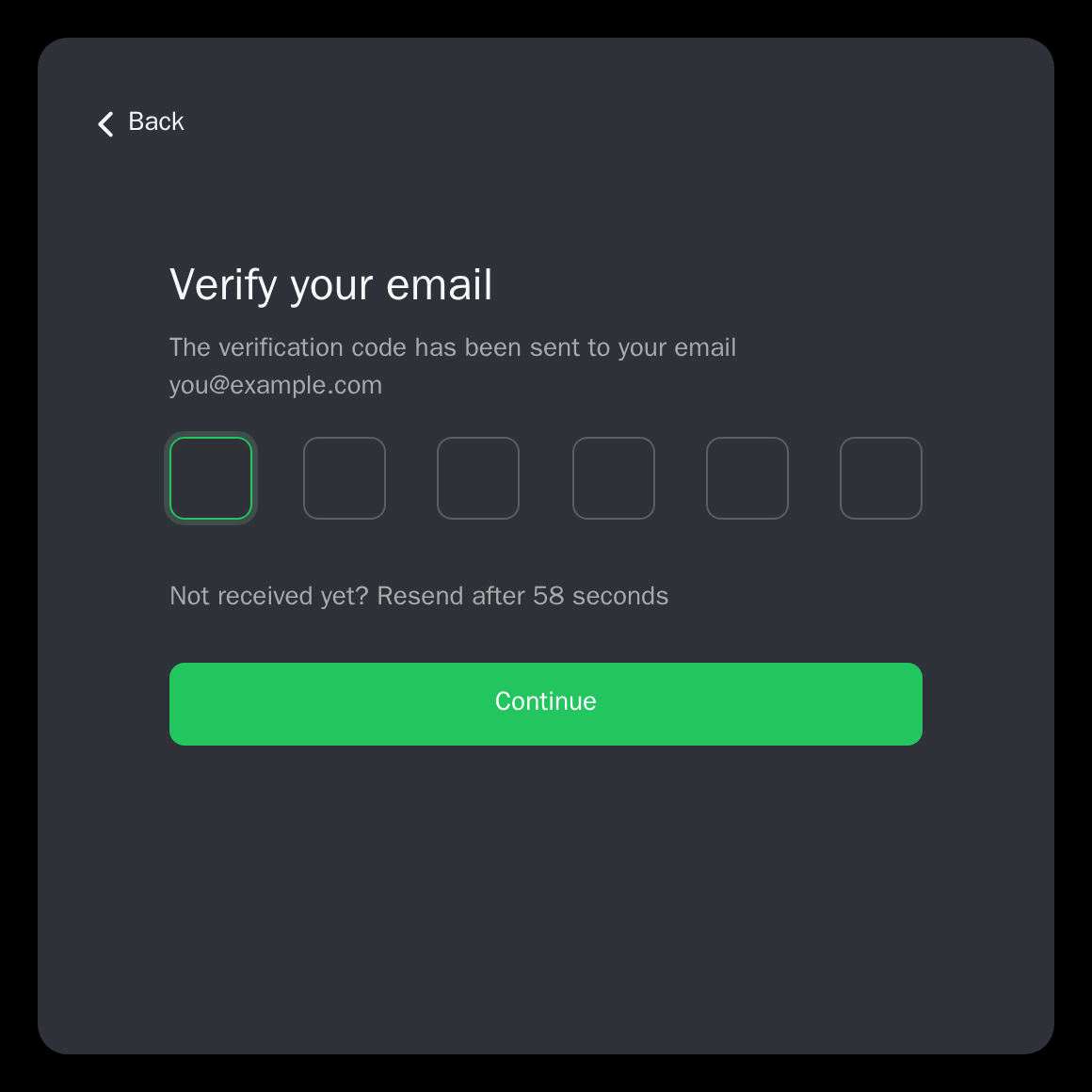 The Kuori auth Verify your email screen