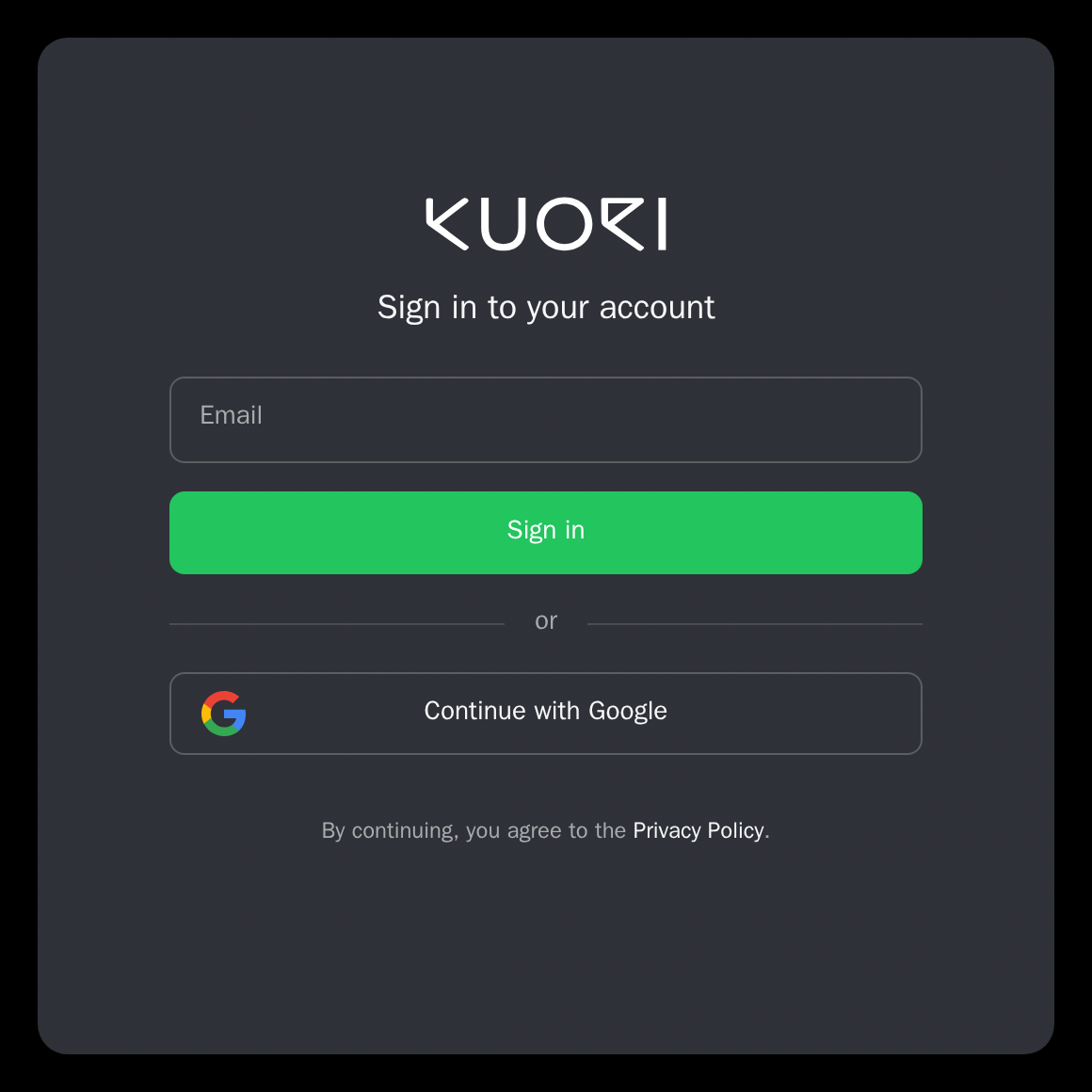 The Kuori auth sign-in page
