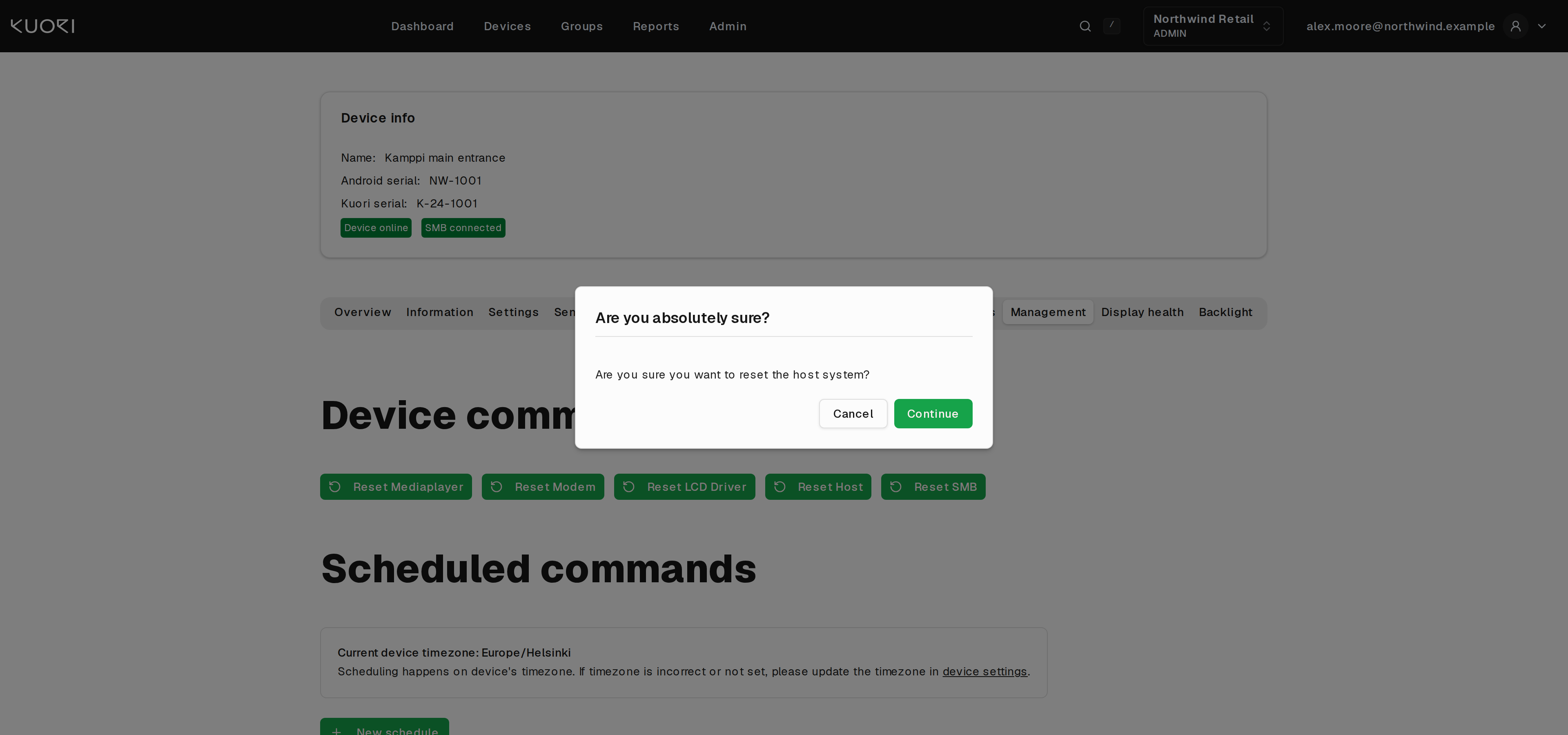The confirmation dialog before a reset is sent