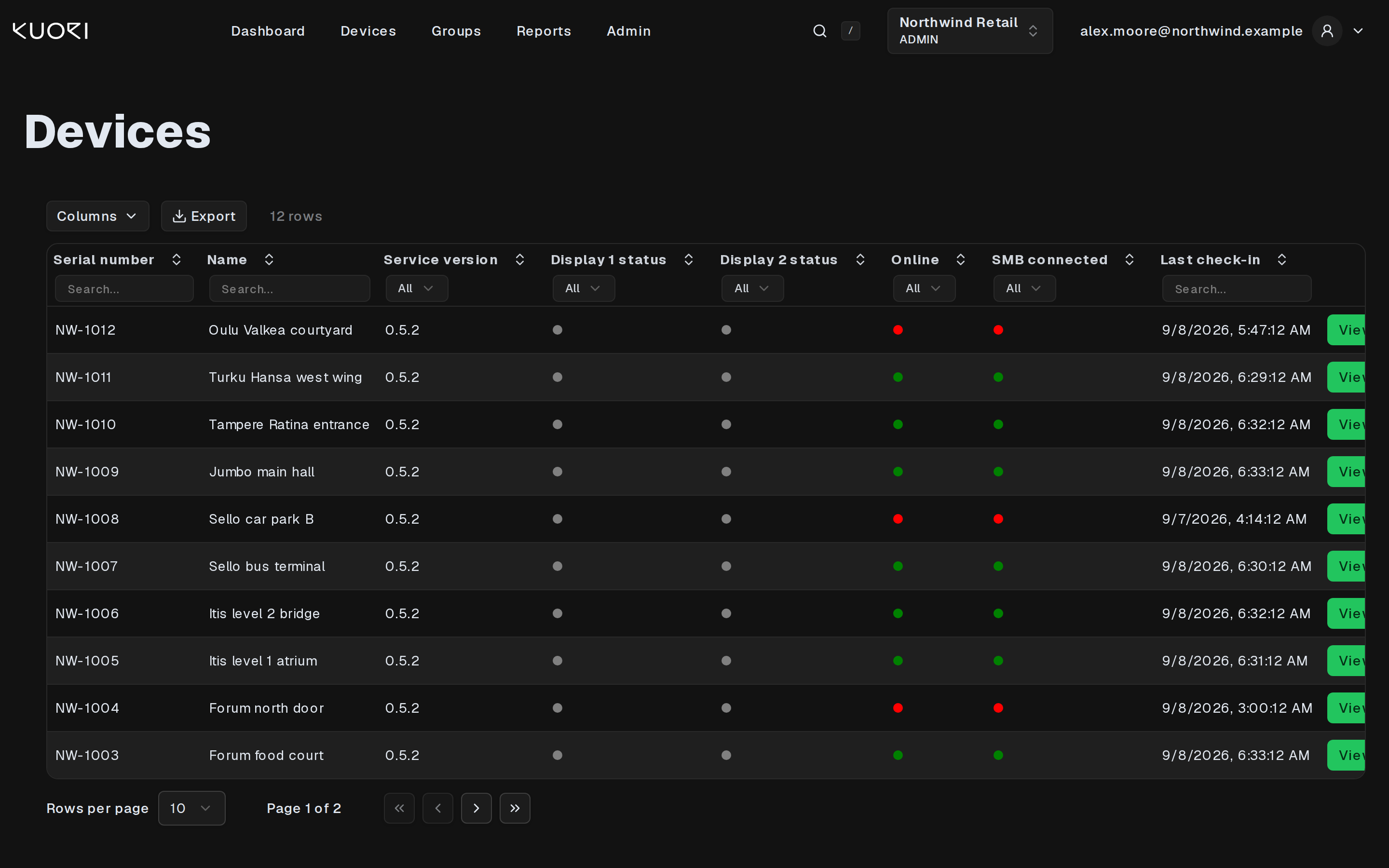 The same device list in dark mode